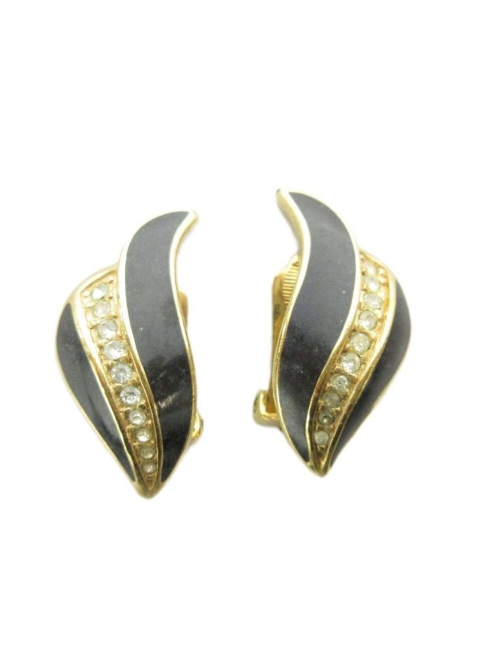 Dior Earrings Rhinestone Clip-On Gold
